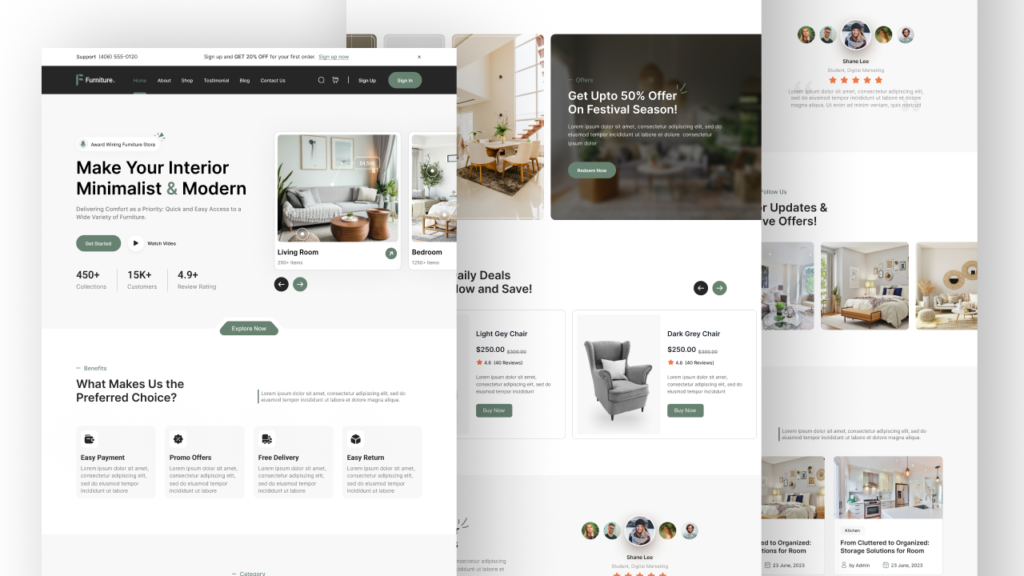 furniture landing page ui design, furniture website design templates, furniture website ui design