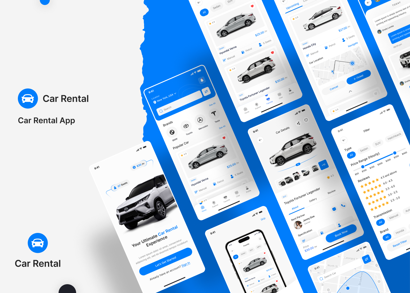 car rental app ui kit, car rental app ui design