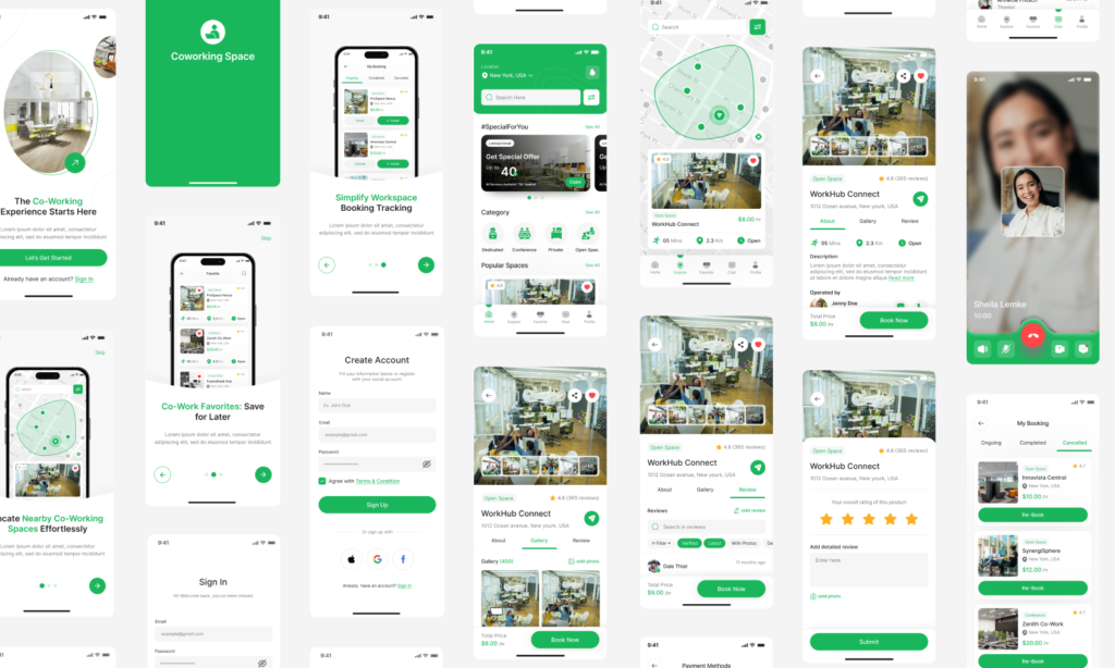 coworking space booking app ui design