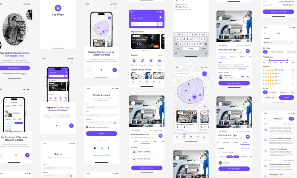 Car Wash Mobile App Ui Kit [ 65+ Screens ] Figma » Insight Lancer