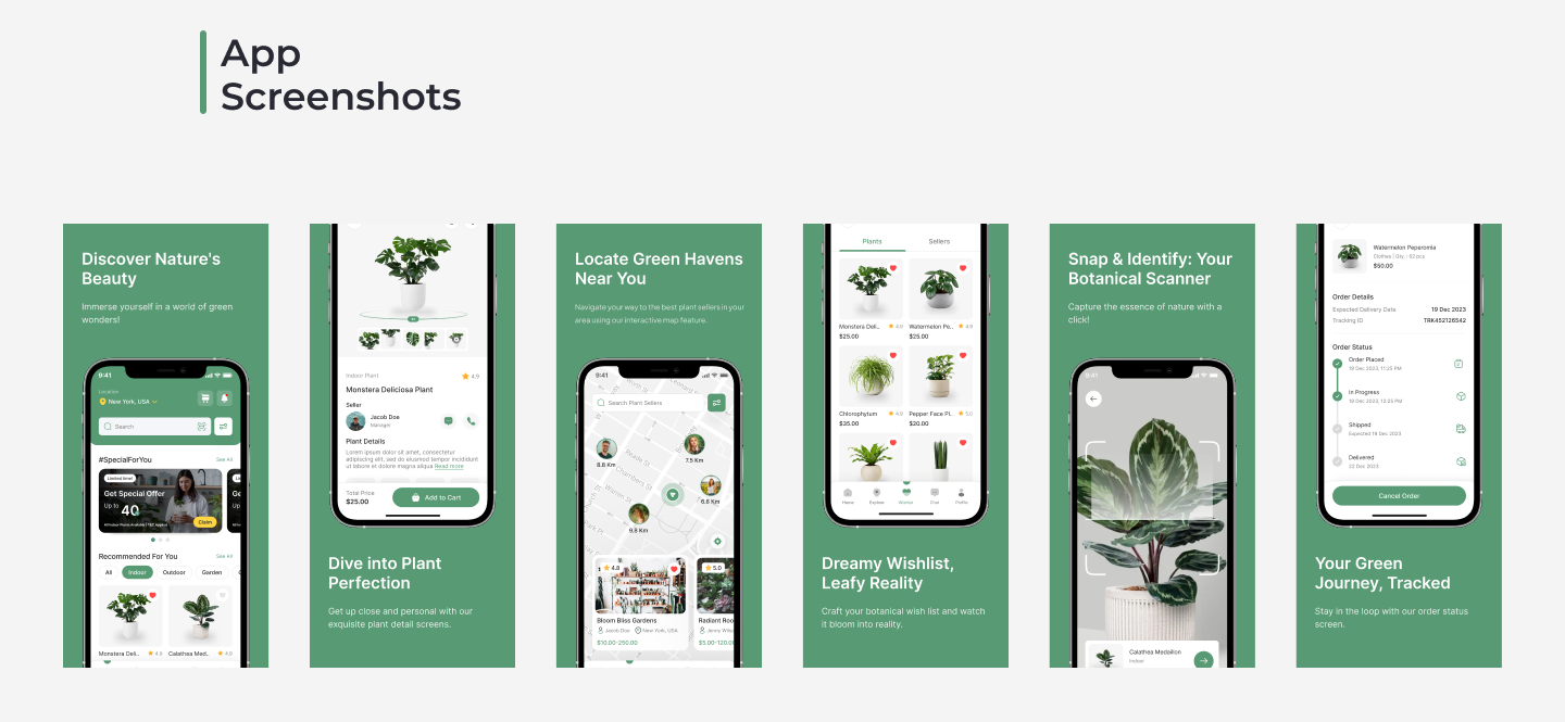plant shop mobile app ui design screenshots