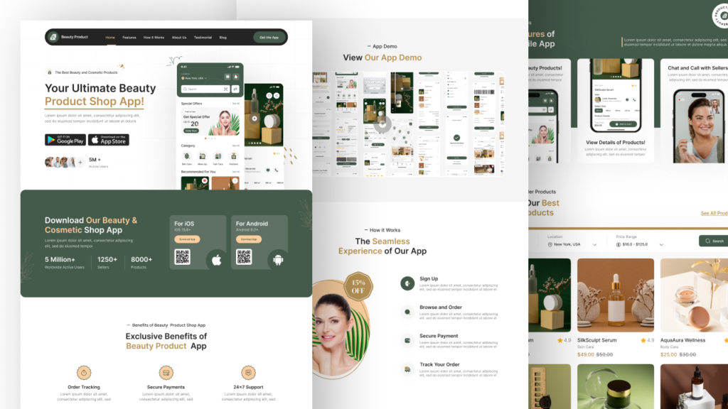 Beuty Products App Landing Page Ui Design