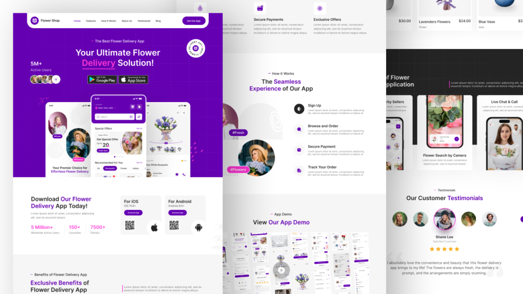 Flower Delivery App Landing Page UI Design