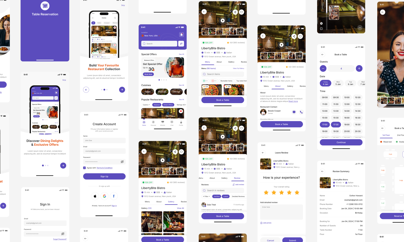 restaurant table booking app ui kit figma design