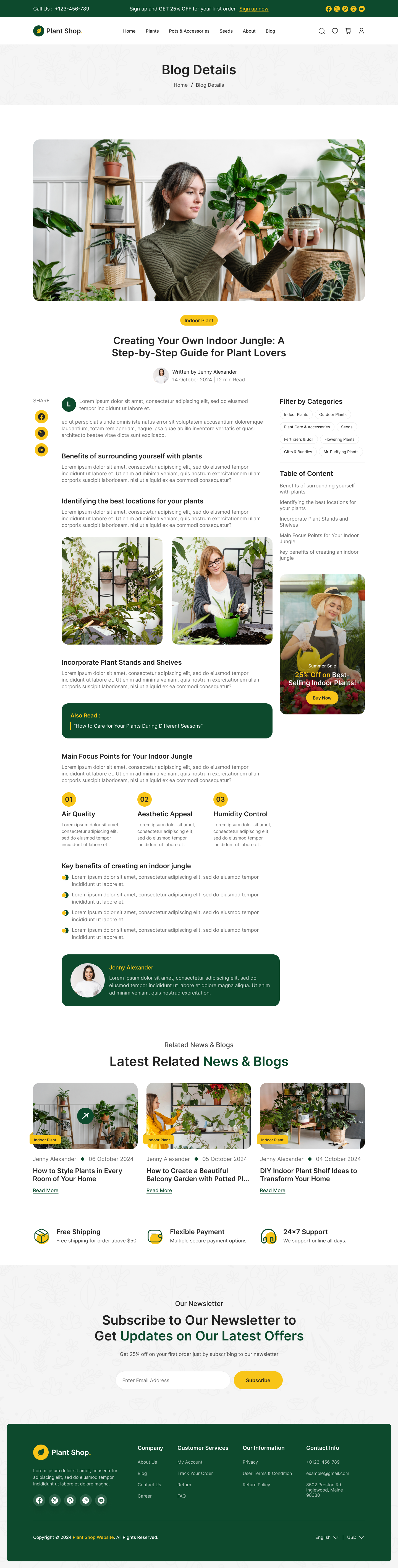 plant store website figma design ui ux Blog Details page design