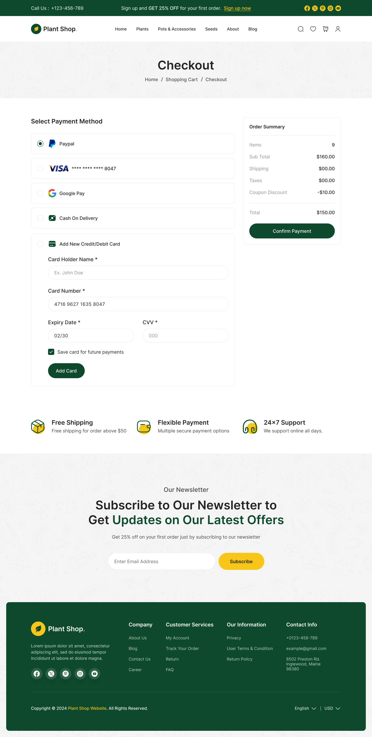 plant store website figma design ui ux checkout payment method page design