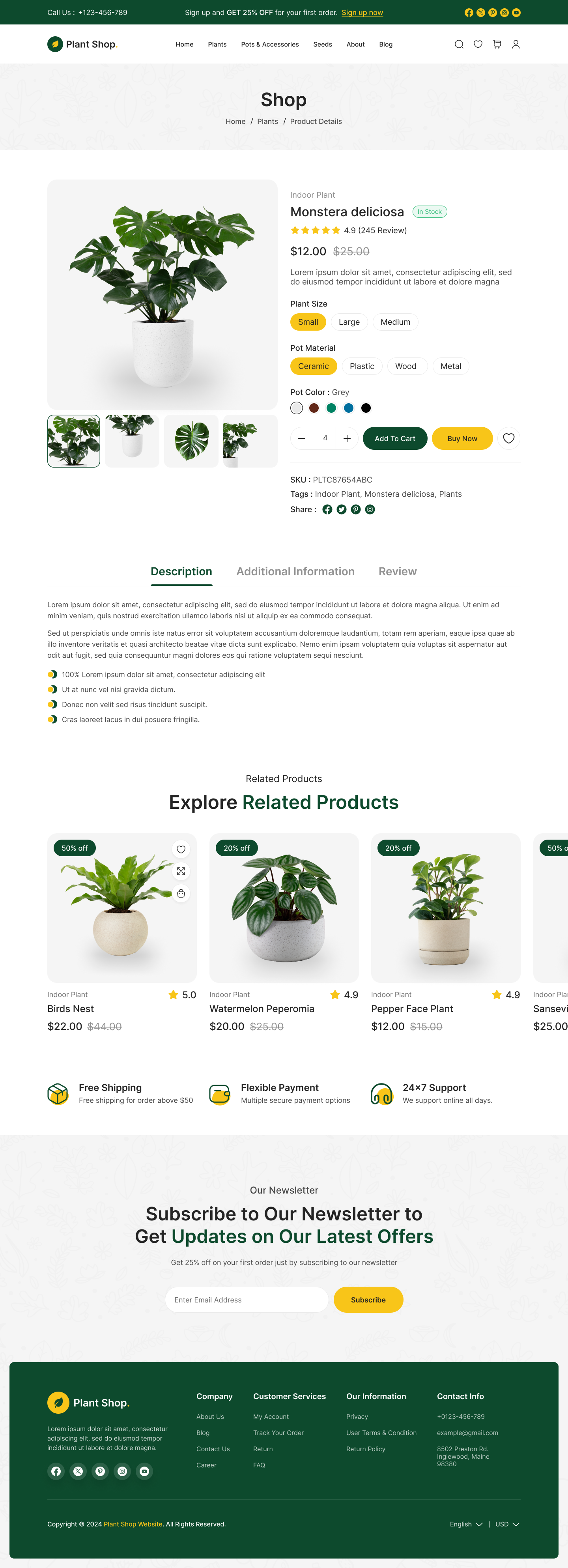 plant store website figma design ui ux product details page design