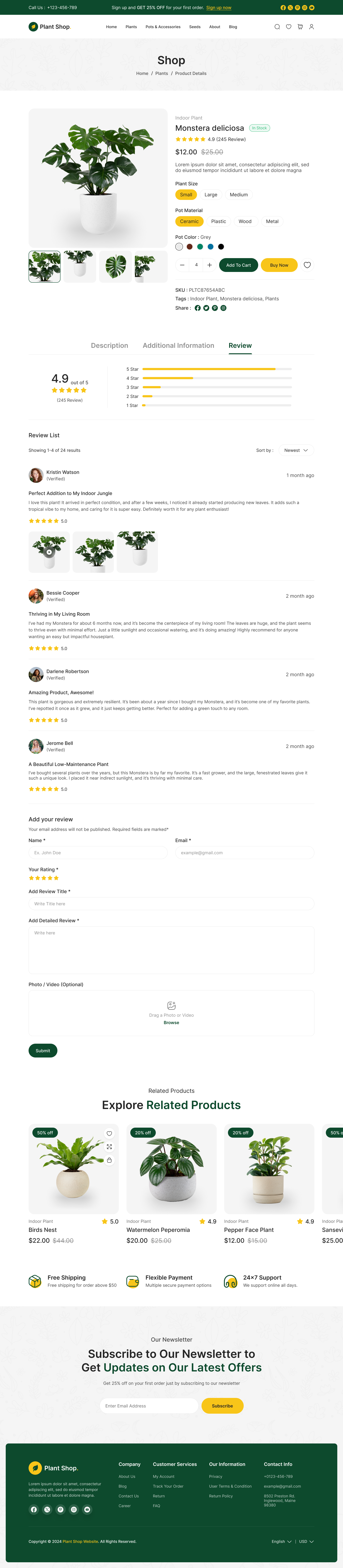 plant store website figma design ui ux product details review page design