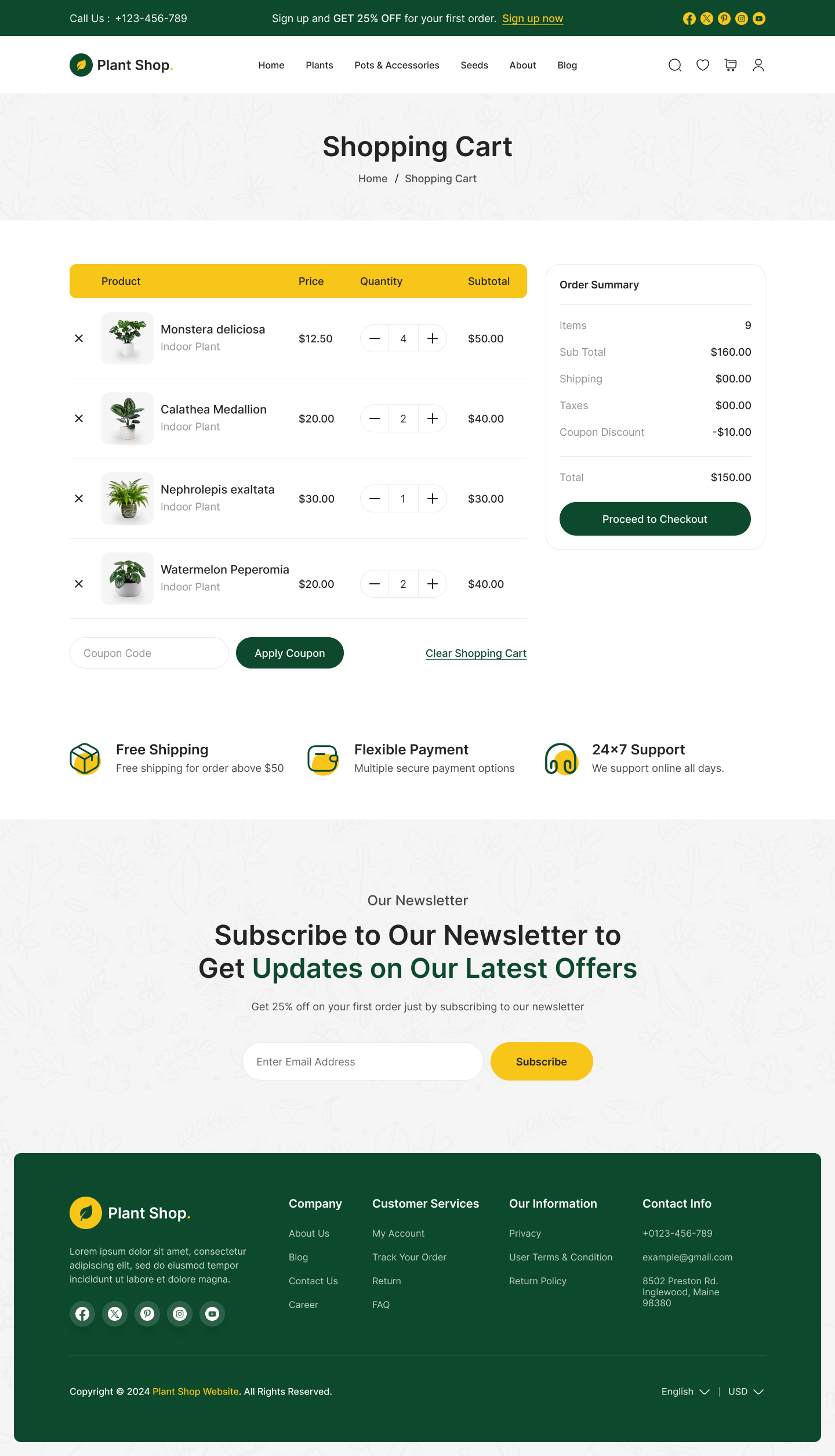 plant store website figma design ui ux product shopping cart page design