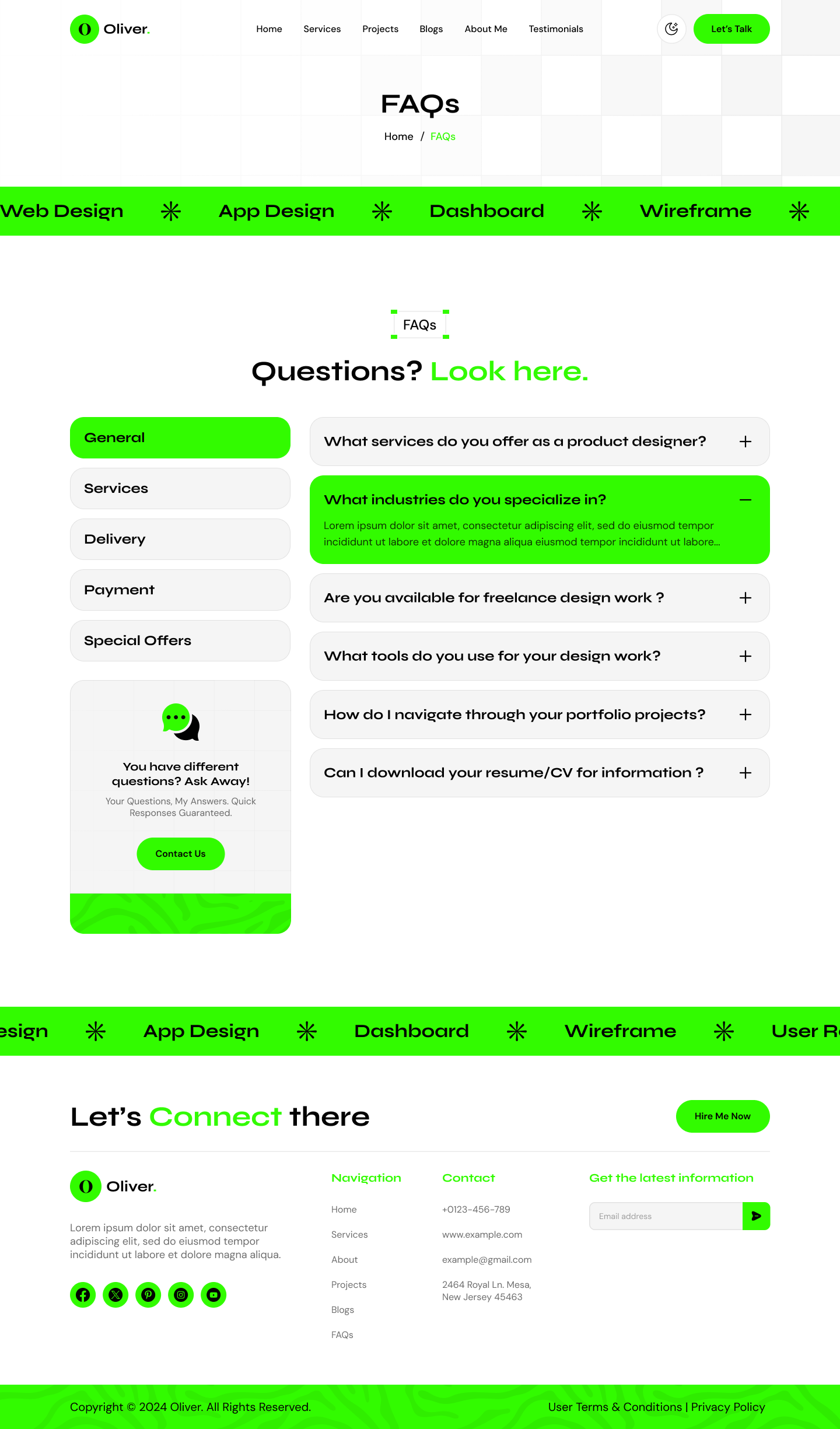 personal portfolio website figma ui ux FAQs Light mode page design