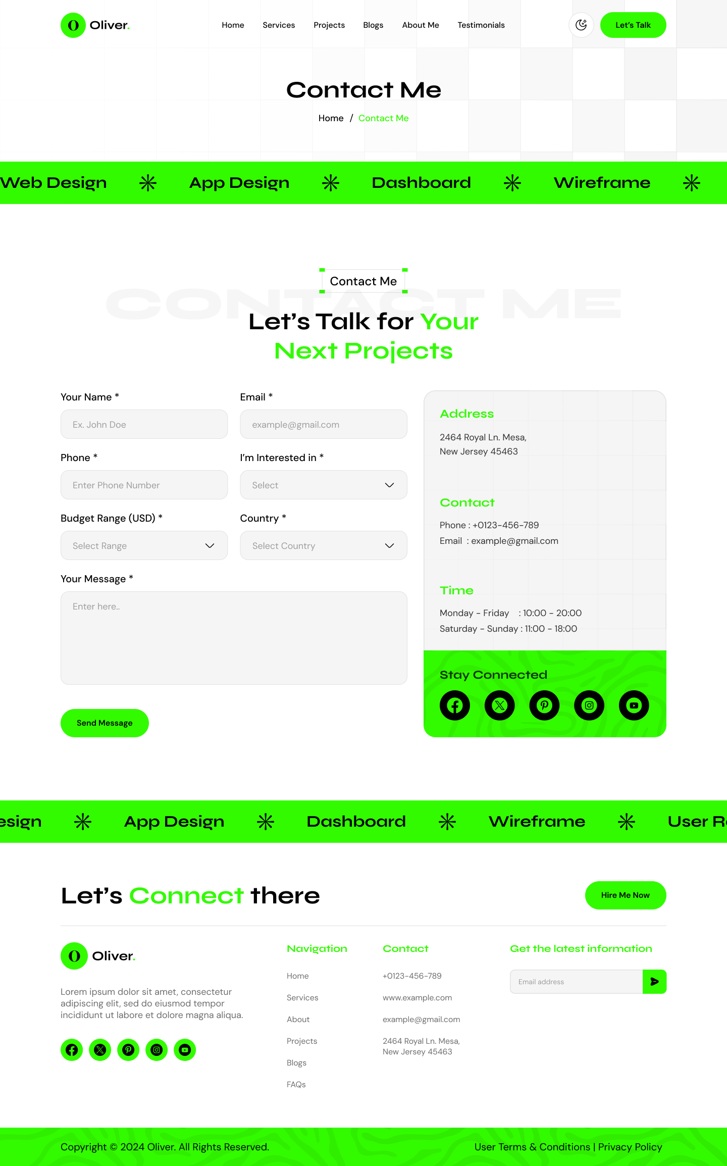 personal portfolio website figma ui ux contact me Light mode page design
