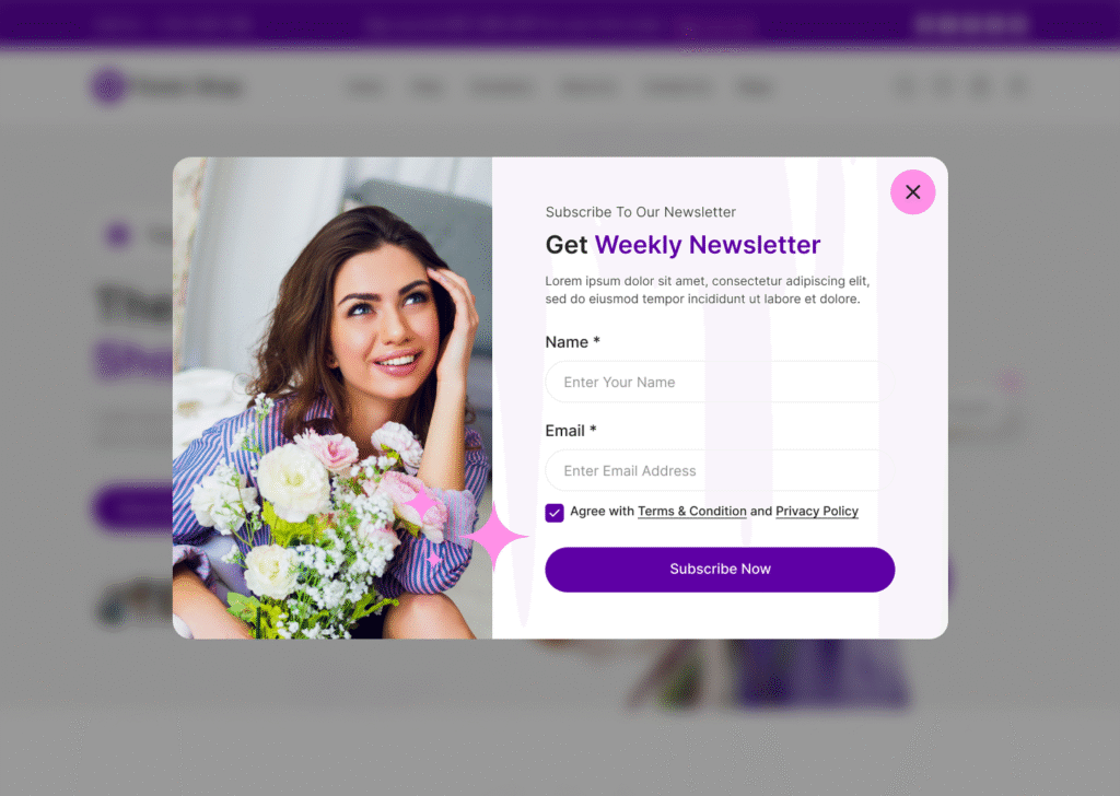 flower ecommerce website figma ui ux Get Weekly Newsletter Page Design