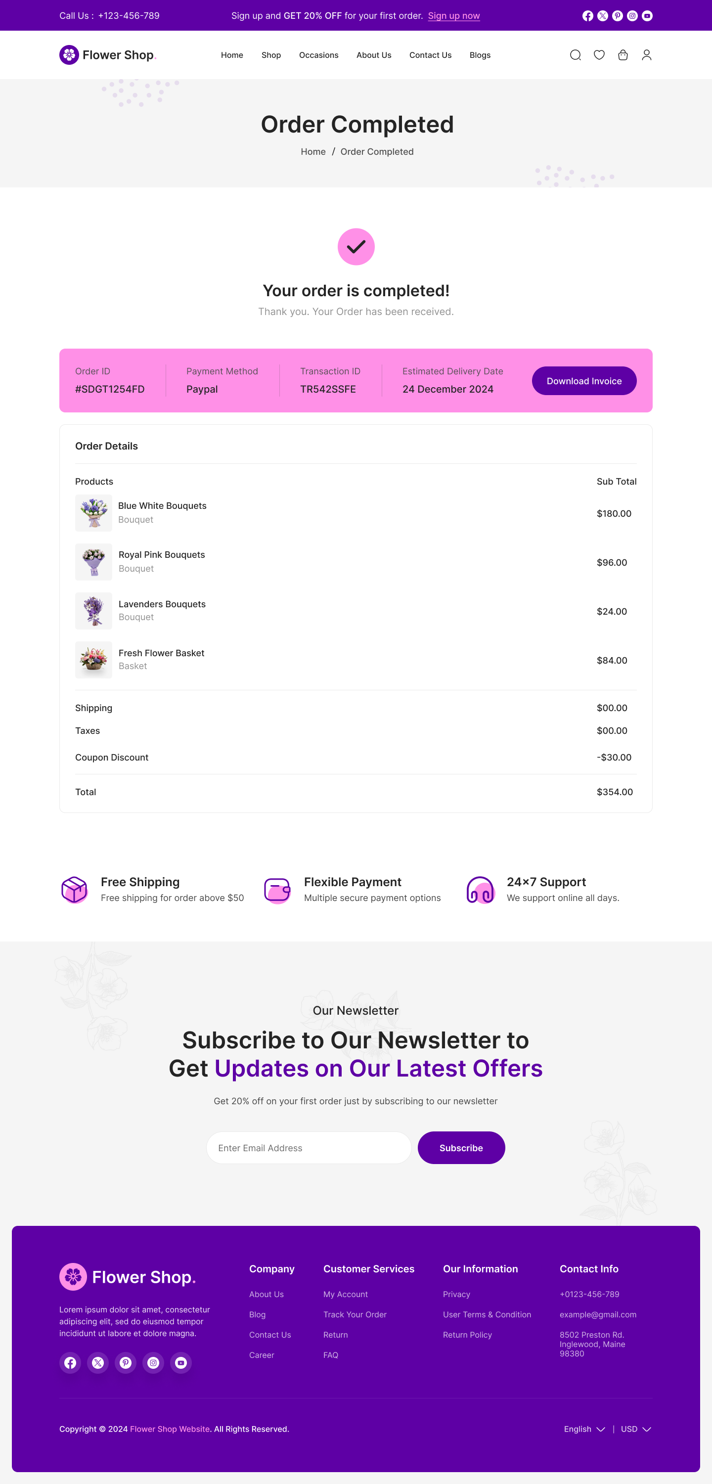 flower ecommerce website figma ui ux Order Completed Page Design