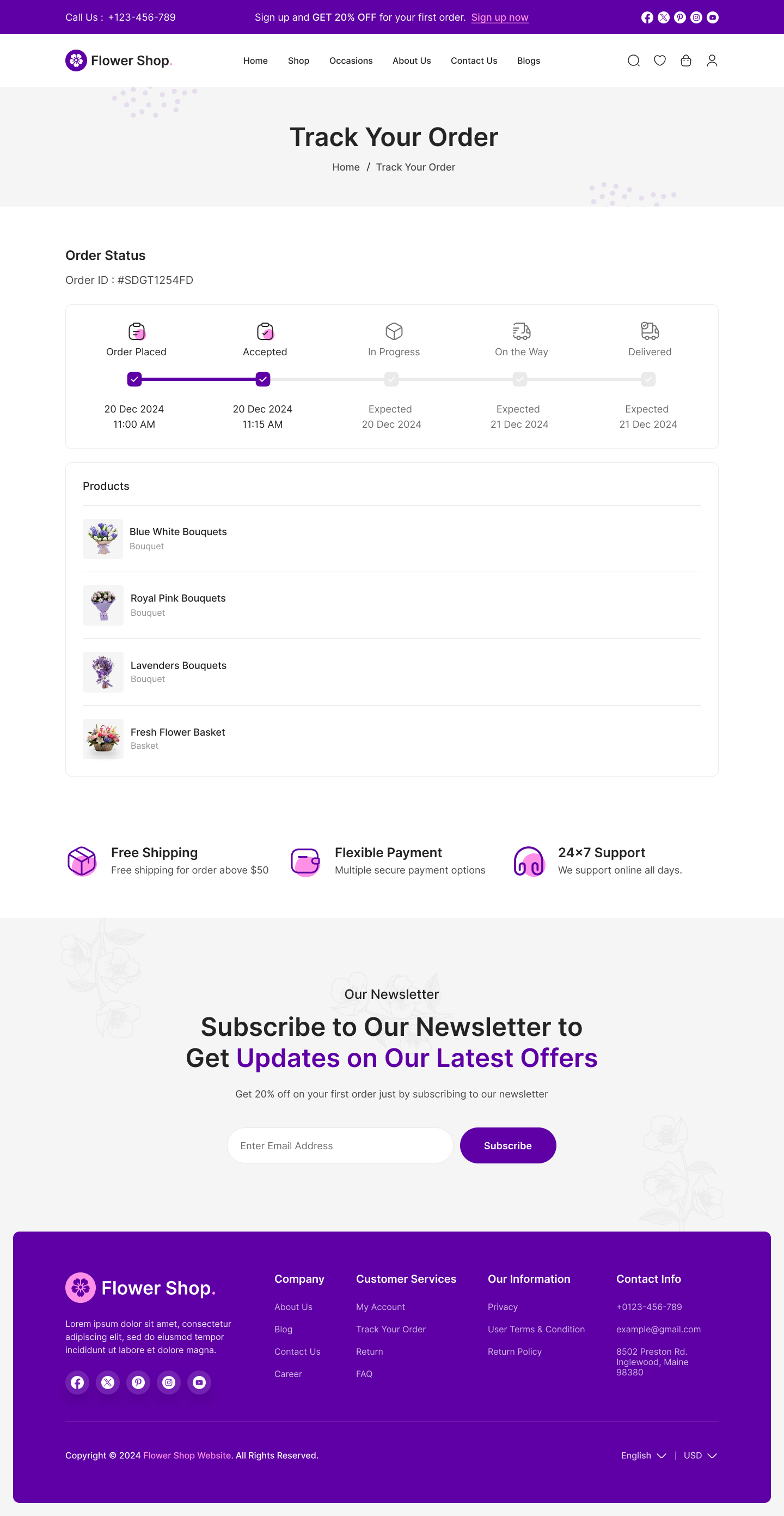 flower ecommerce website figma ui ux Order Status Page Design