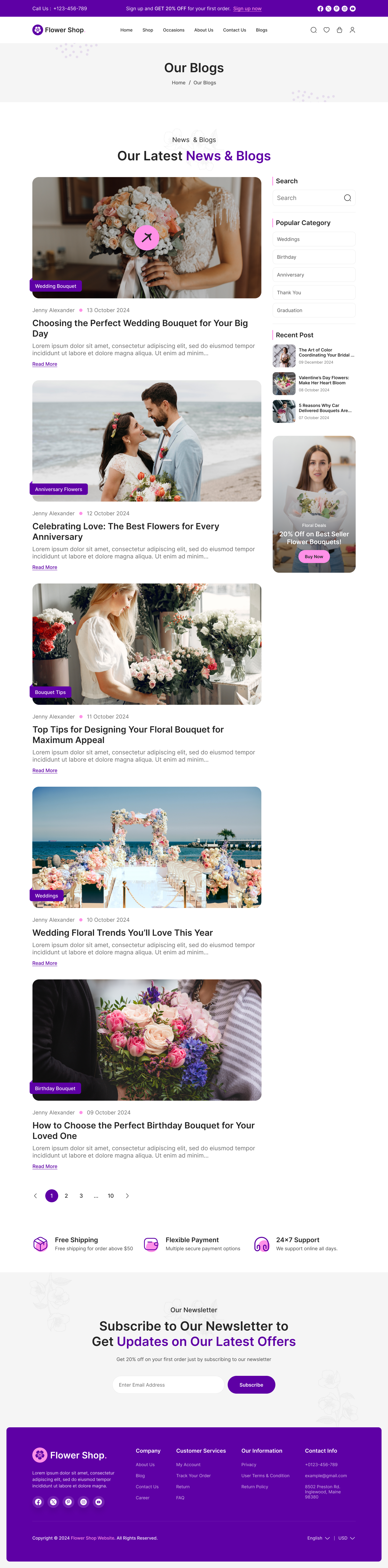 flower ecommerce website figma ui ux Our Blog Page Design