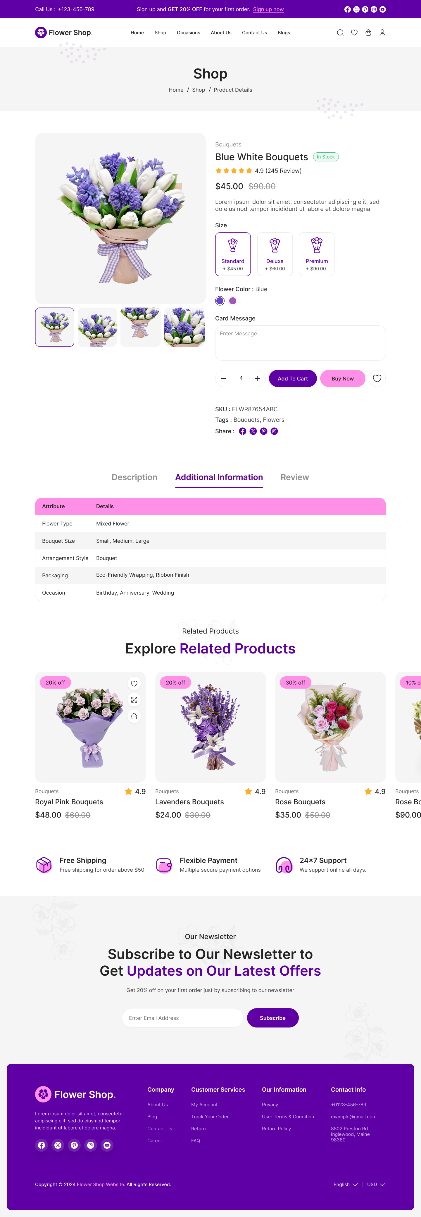 flower ecommerce website figma ui ux Product Details Additional Information page design