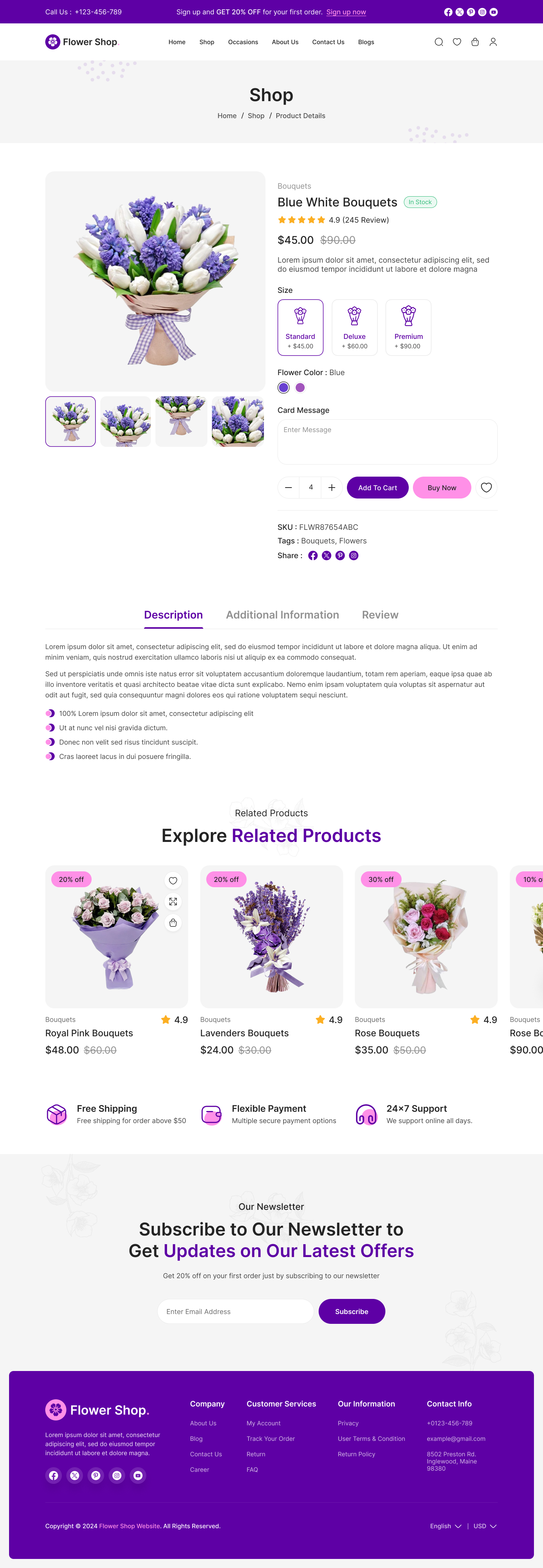 flower ecommerce website figma ui ux Product Details Description page design
