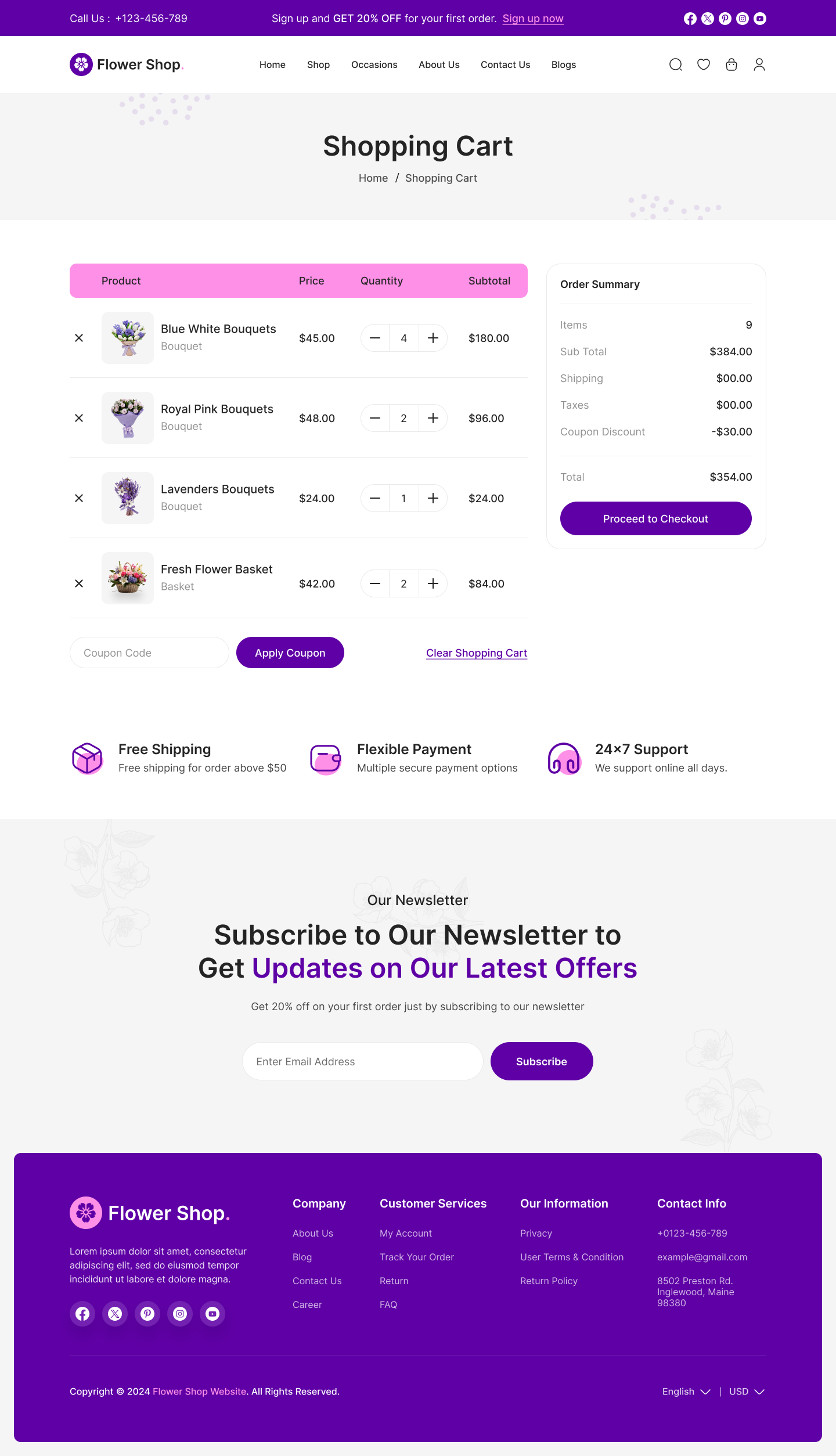 flower ecommerce website figma ui ux Shoping Cart page design