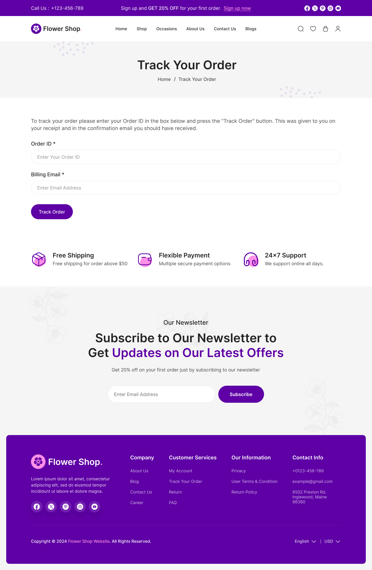 flower ecommerce website figma ui ux Track Your Order Page Design