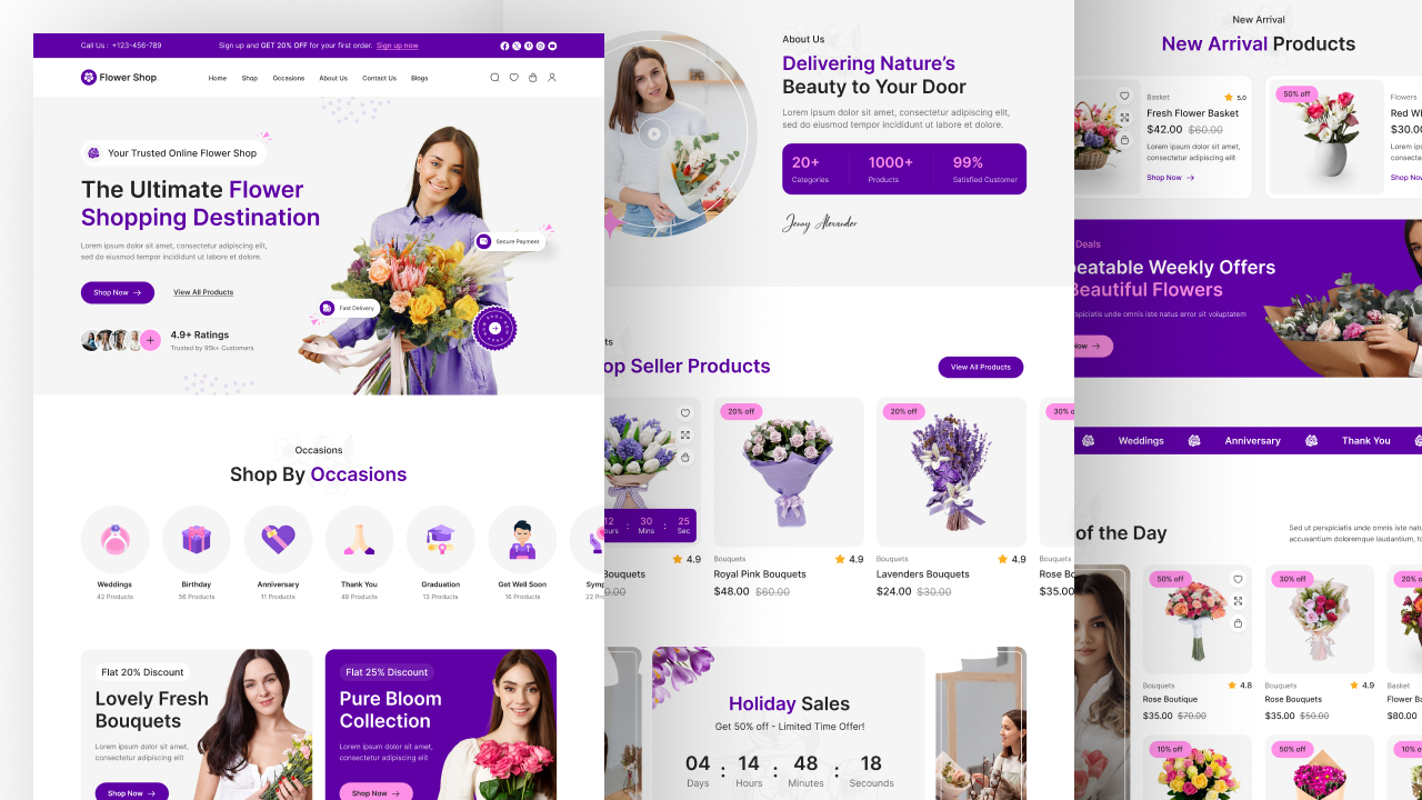 flower ecommerce website figma ui ux home page2 design