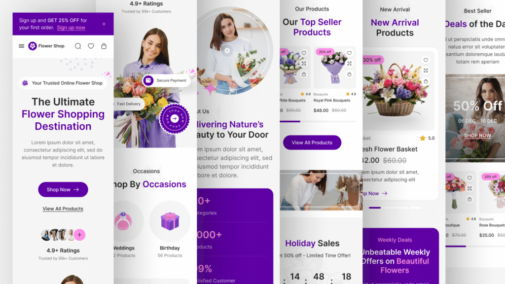 flower ecommerce website figma ui ux home page3 design