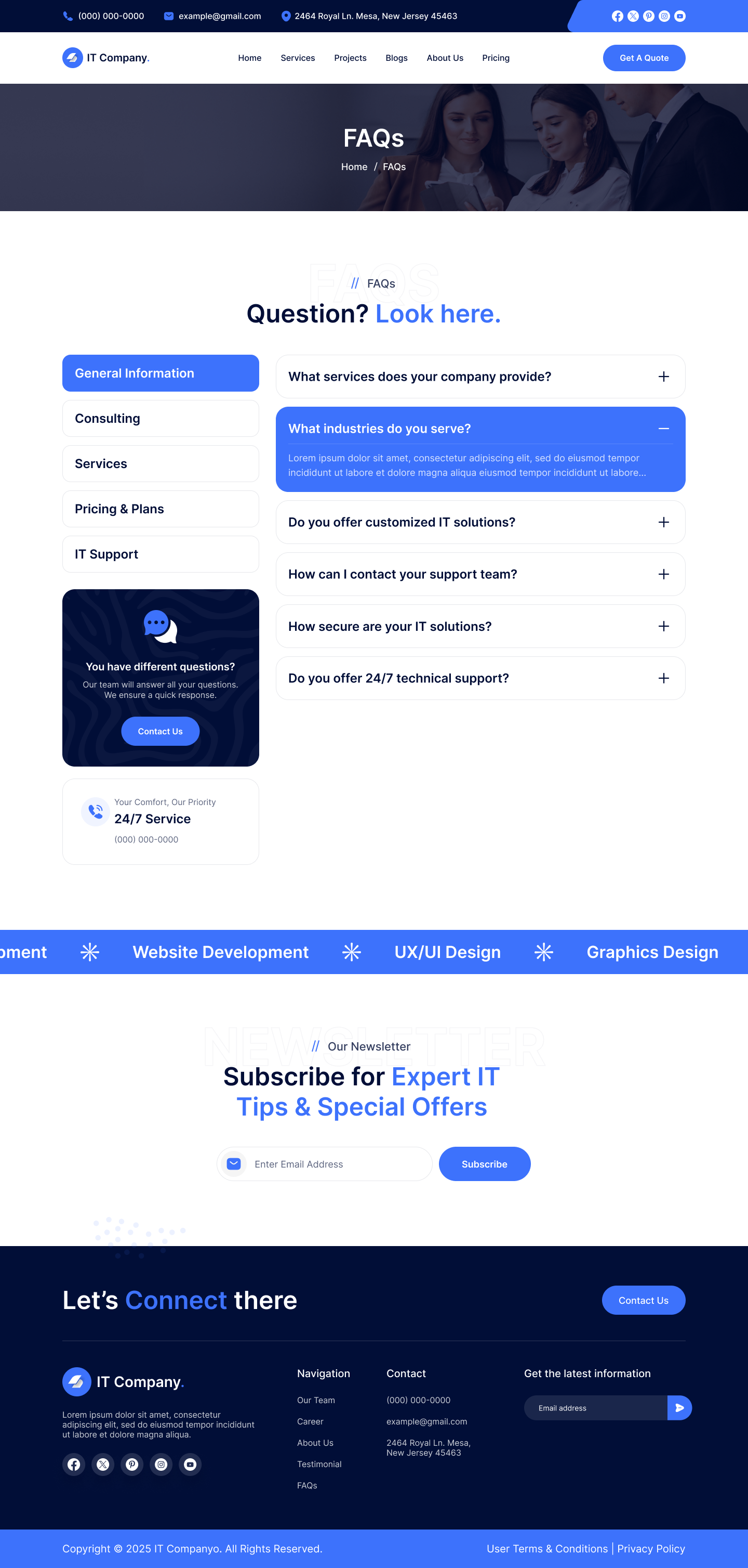 it services and technology website FAQs page ui ux design