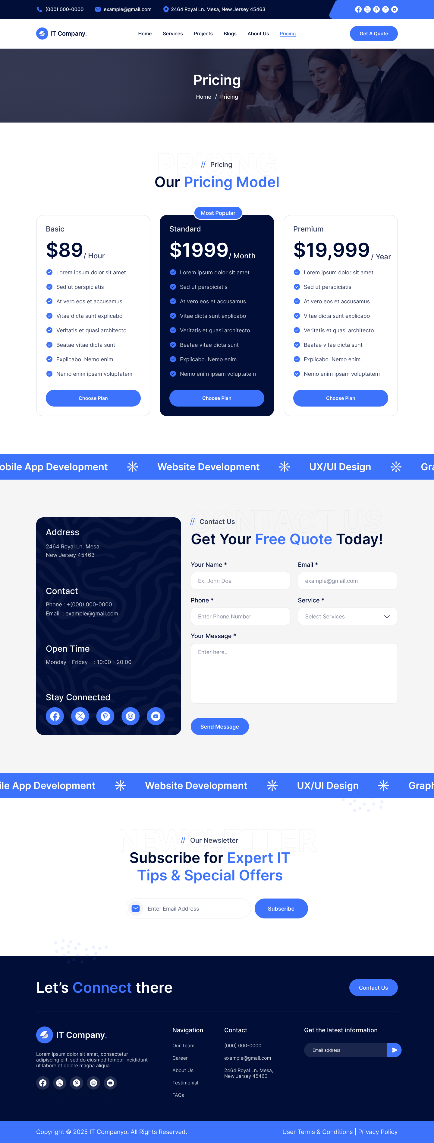 it services and technology website Testimonial Pricing page ui ux design