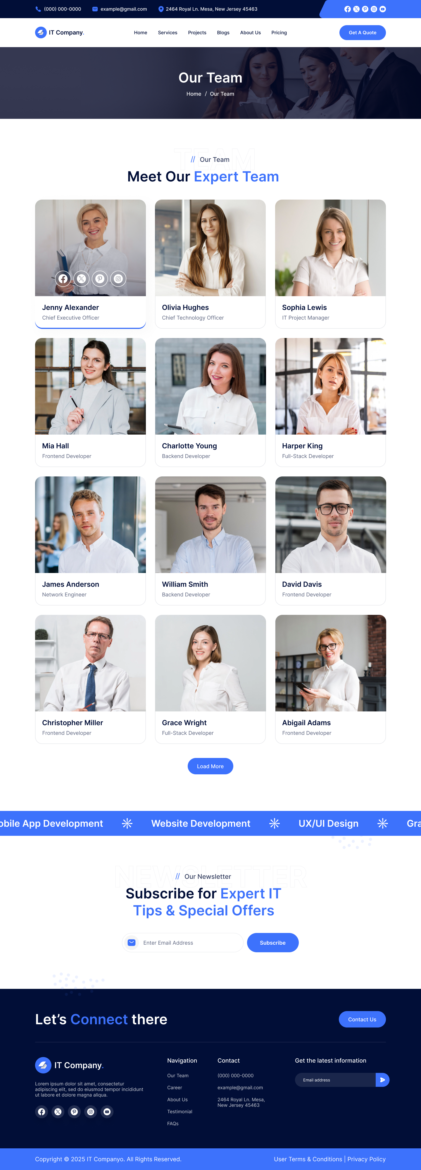 it services and technology website main Blogs Our Team page ui ux design