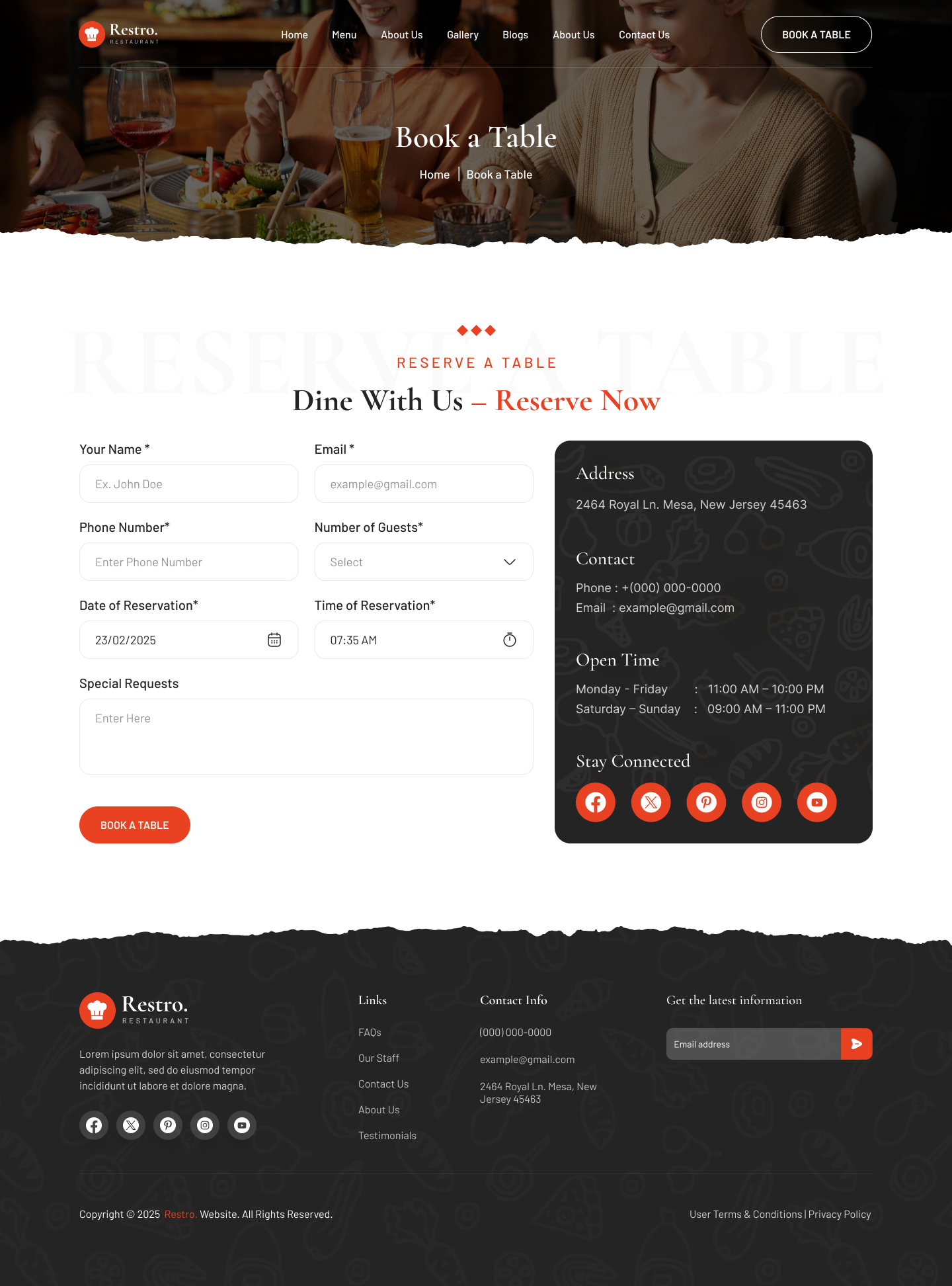 restaurant website Figma ui ux Book a Table page design