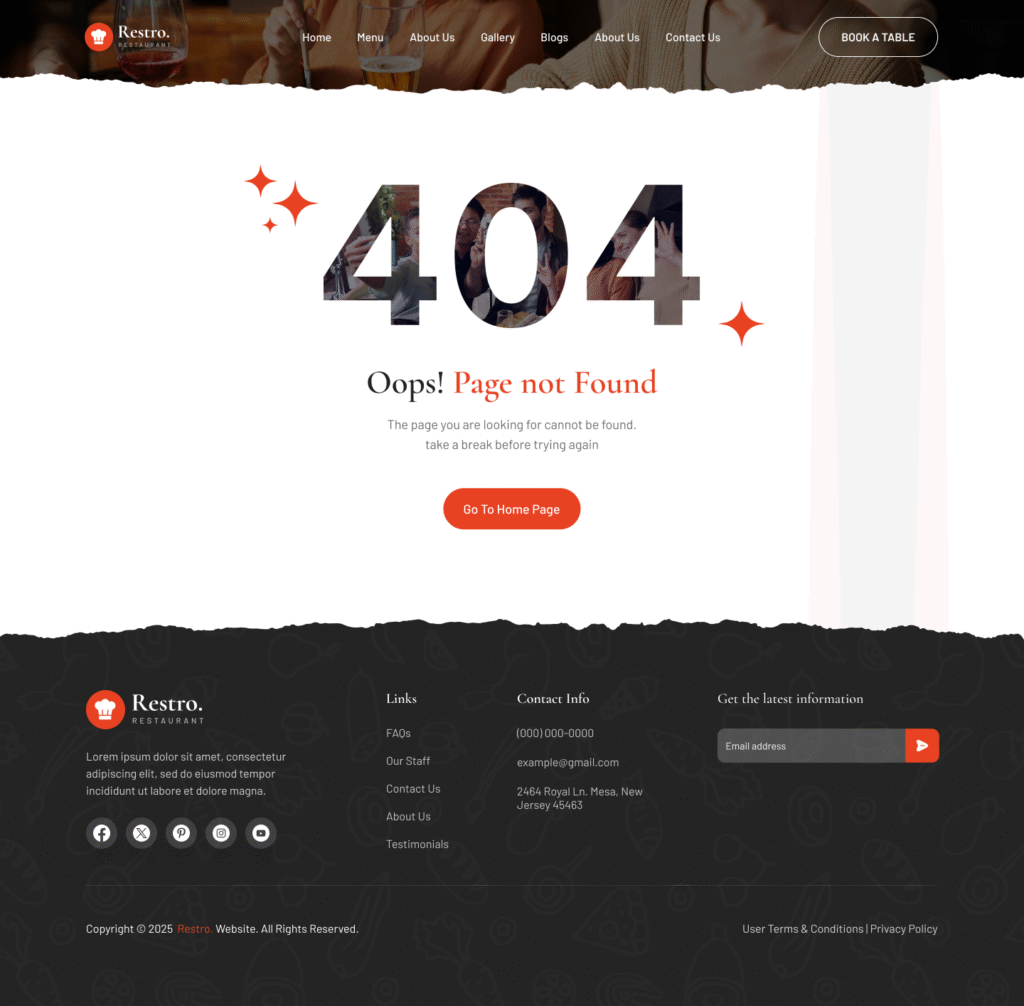 restaurant website Figma ui ux Error 404 page design