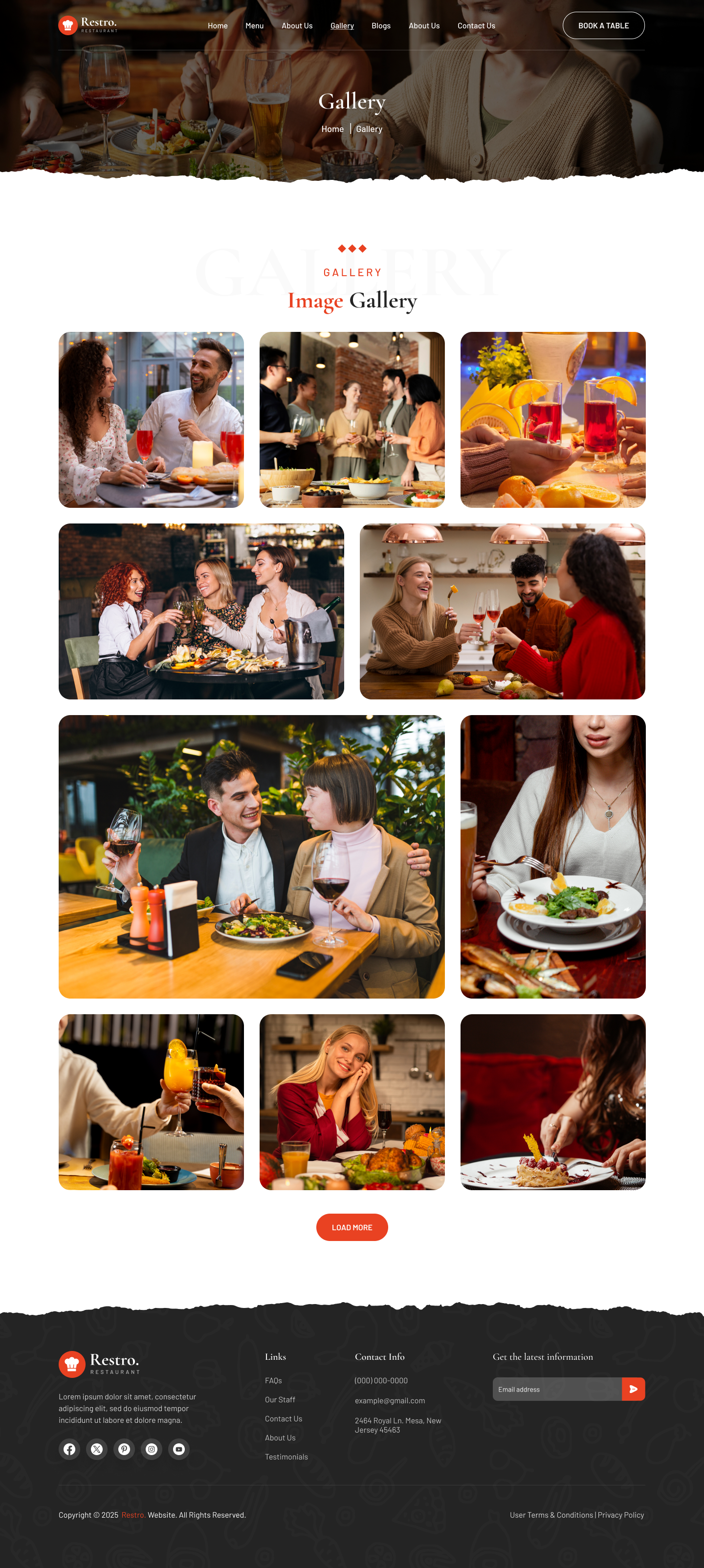 restaurant website Figma ui ux Gallery page design