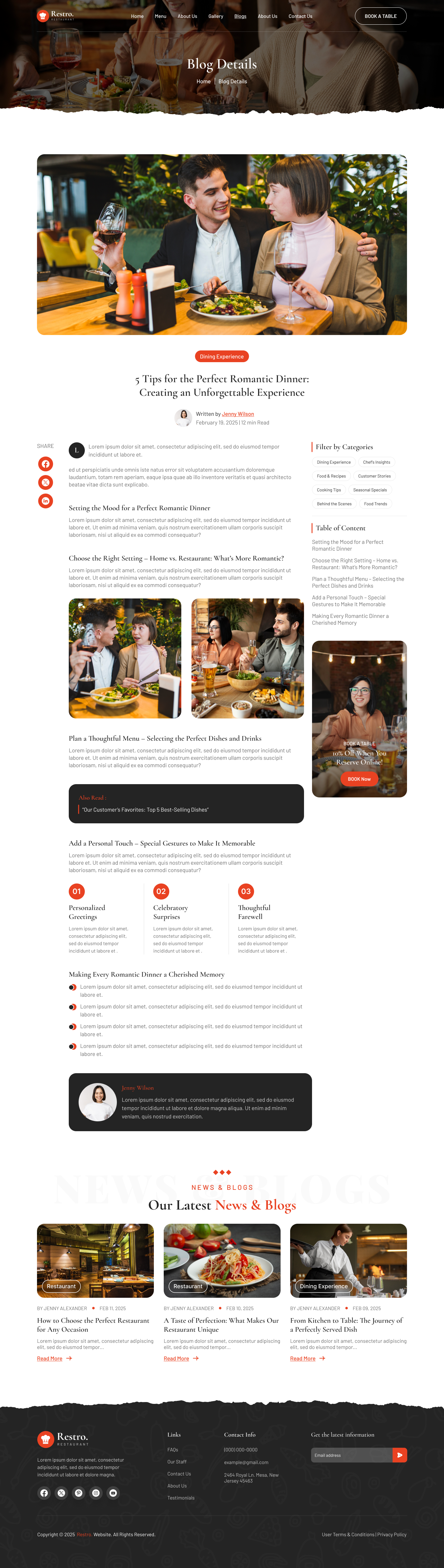 restaurant website Figma ui ux blog details page design