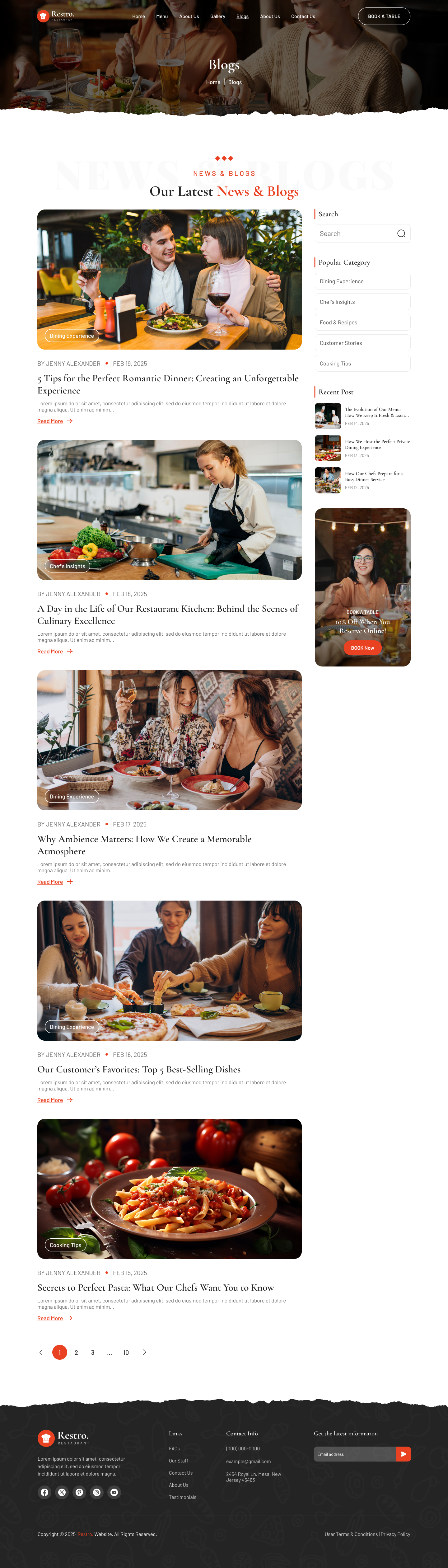 restaurant website Figma ui ux blogs page design