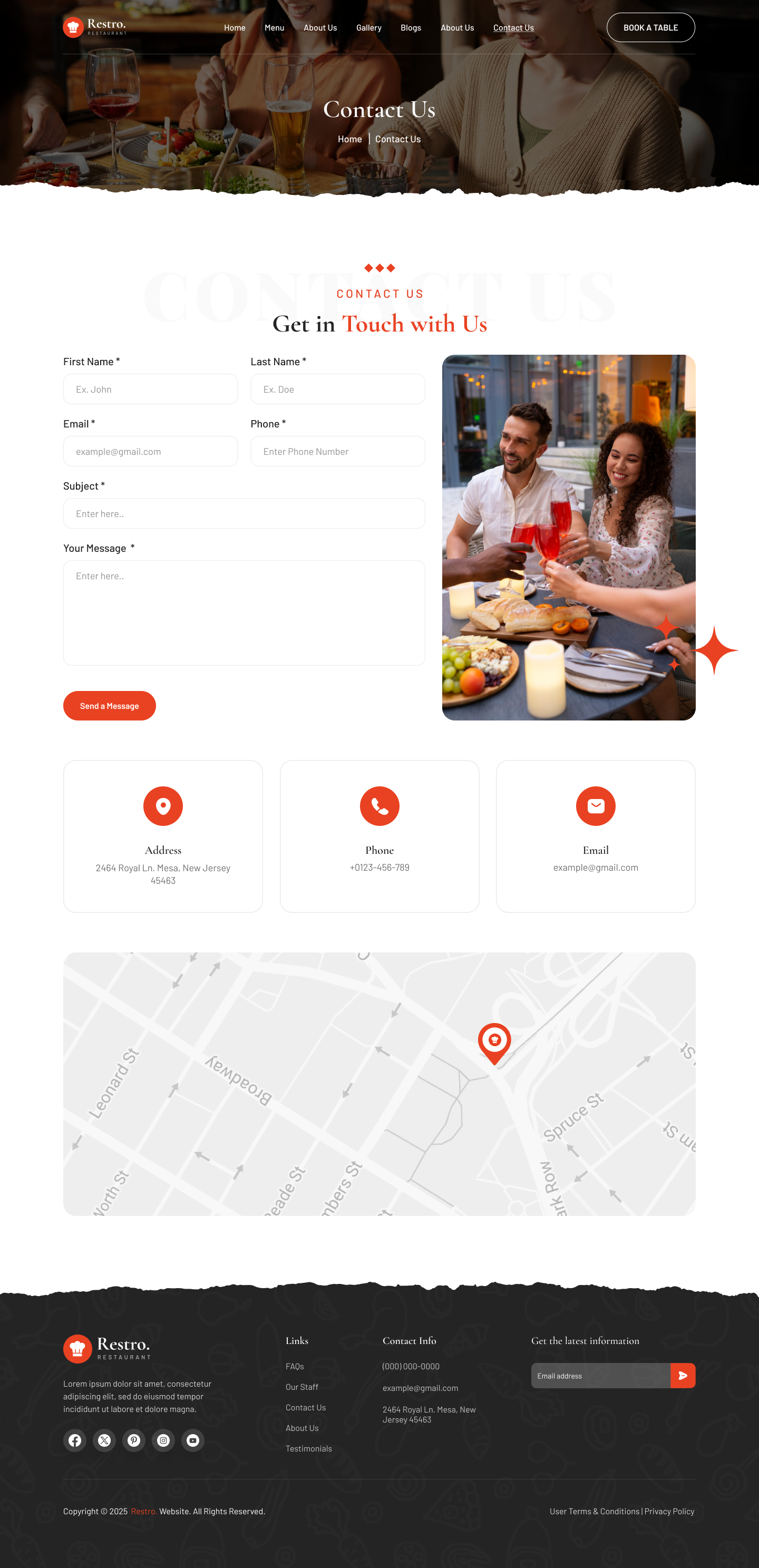 restaurant website Figma ui ux contact us page design