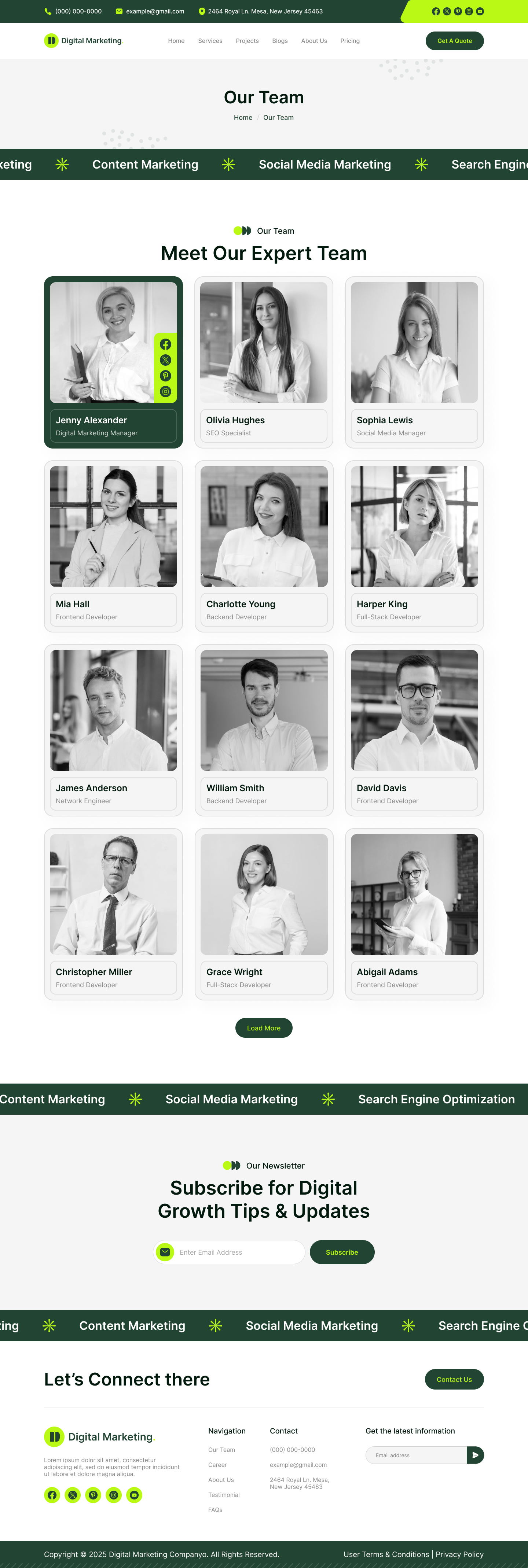 digital marketing agency website ui ux figma Our Team page design