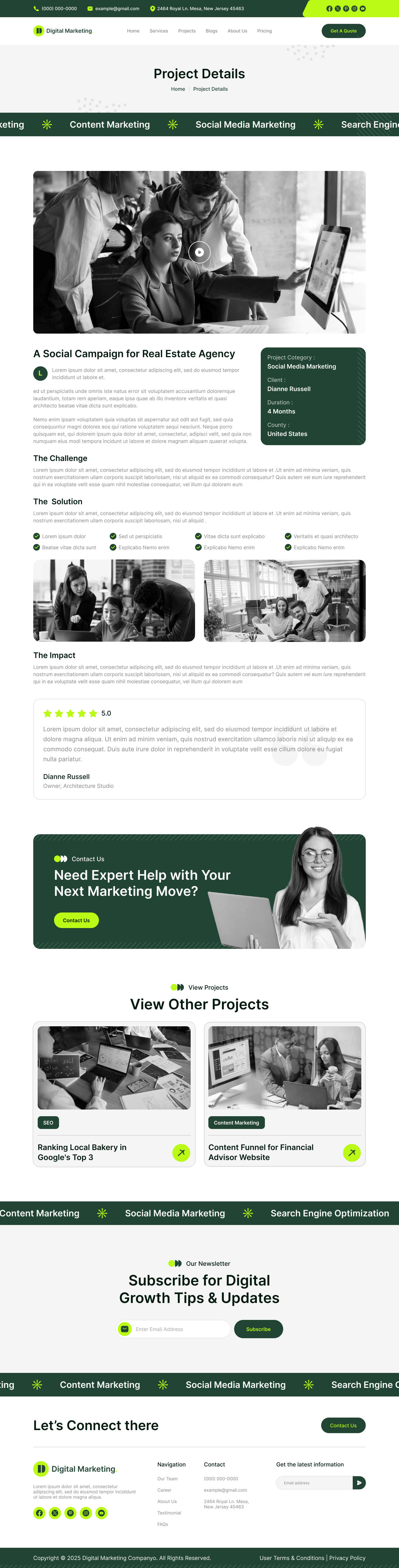 digital marketing agency website ui ux figma Project Details page design