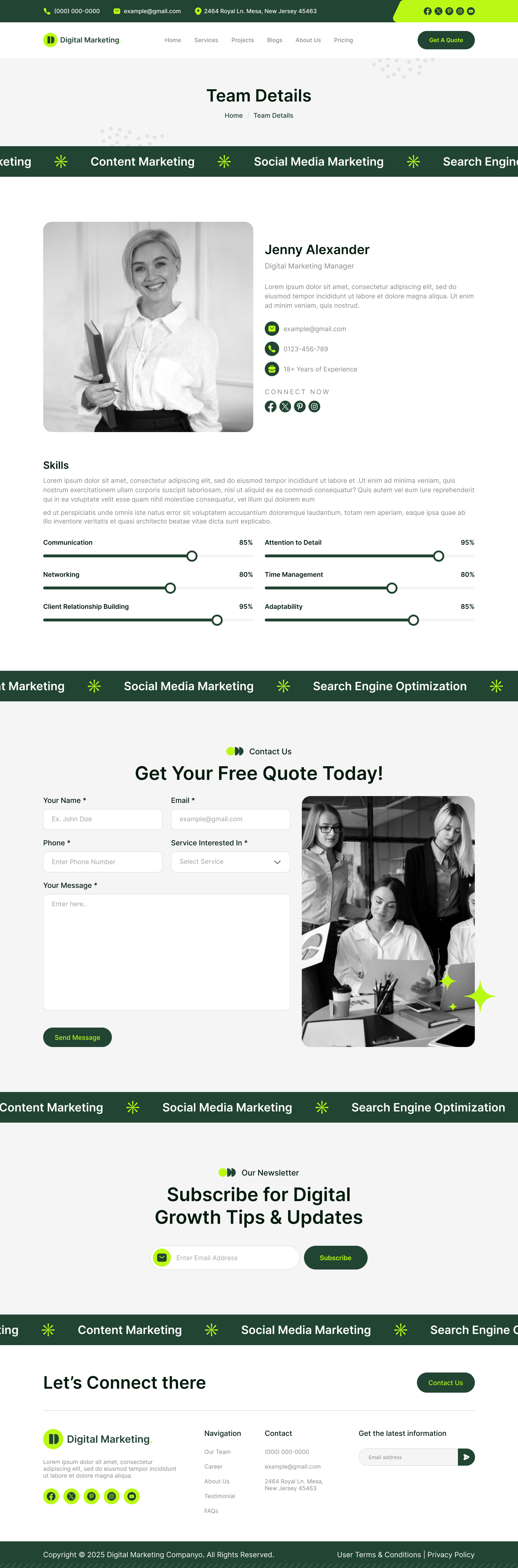digital marketing agency website ui ux figma Team Details page design