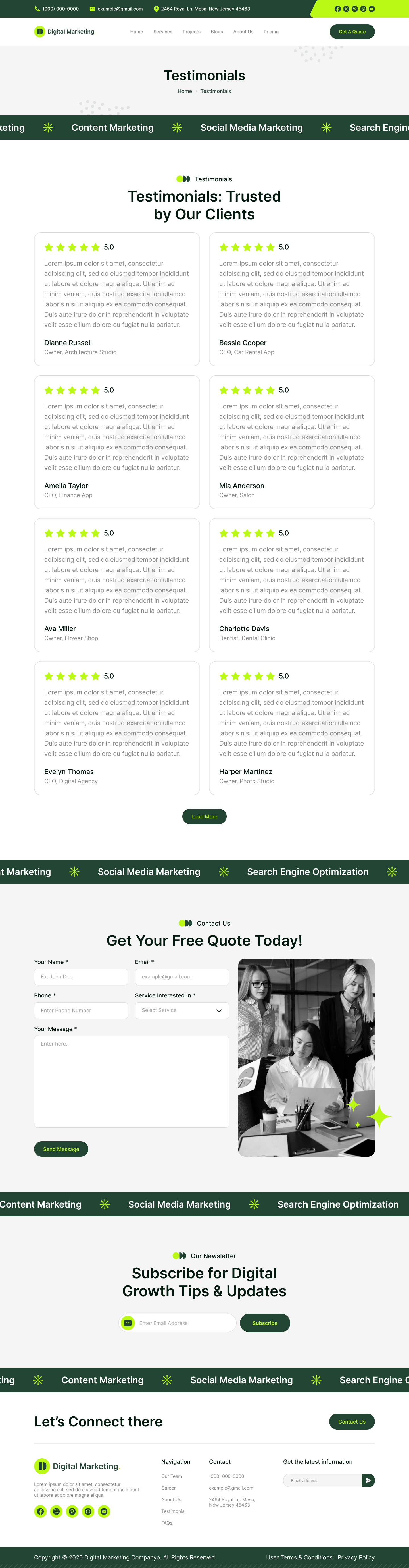 digital marketing agency website ui ux figma Testimonials page design